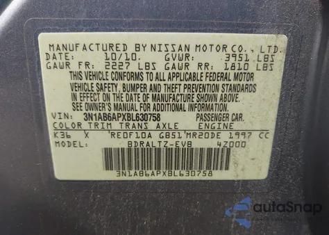 2011 Nissan Sentra 2.0S from USA, damaged, VIN 3N1AB6APXBL630758